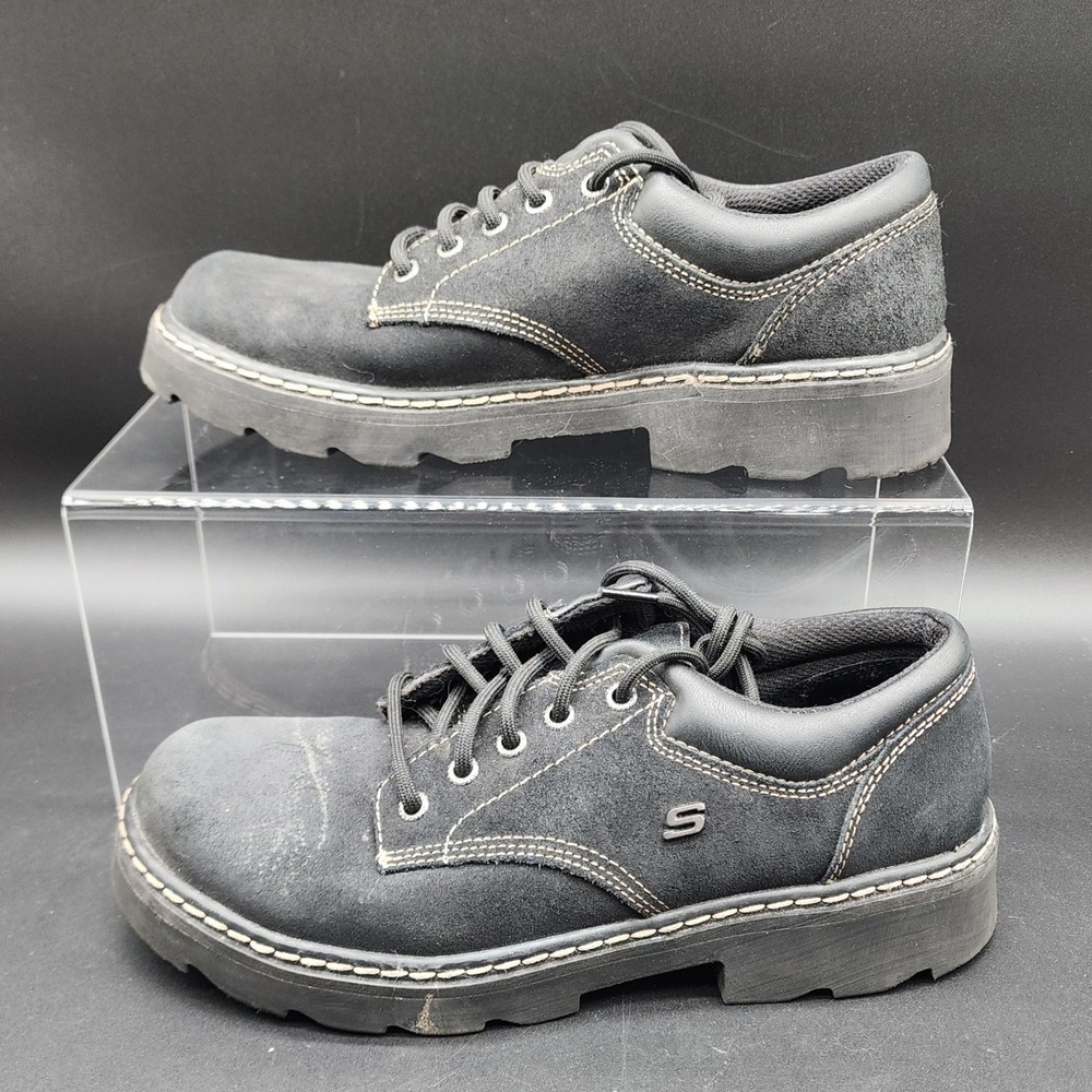 Skechers 10 Black Leather Chunky Lug Sole Oxford Goth Grunge Punk 90s Y2K 45120